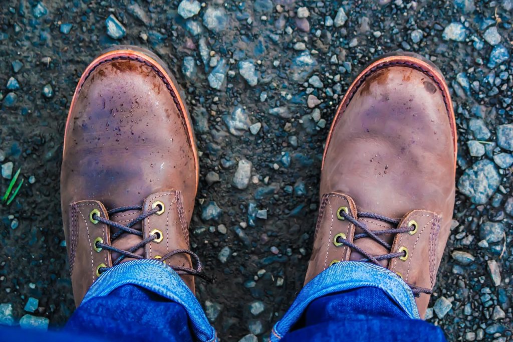 Close up image of leather work shoes