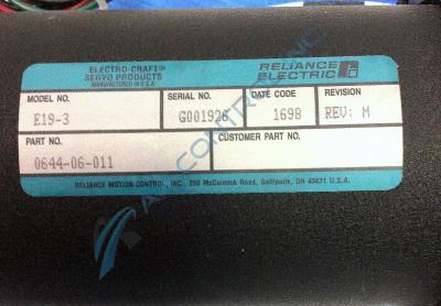 Nameplate for a Reliance Electric Servo Motor 