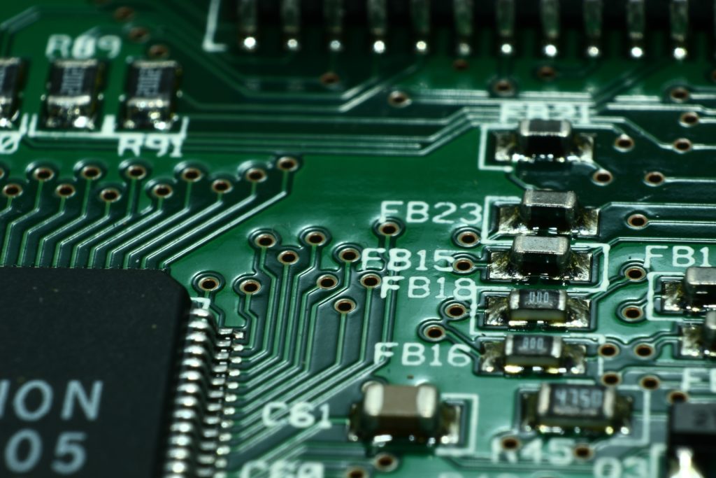Close up view of a printed circuit board
