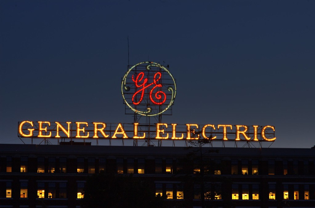 General Electric sign on top of GE Administration Building