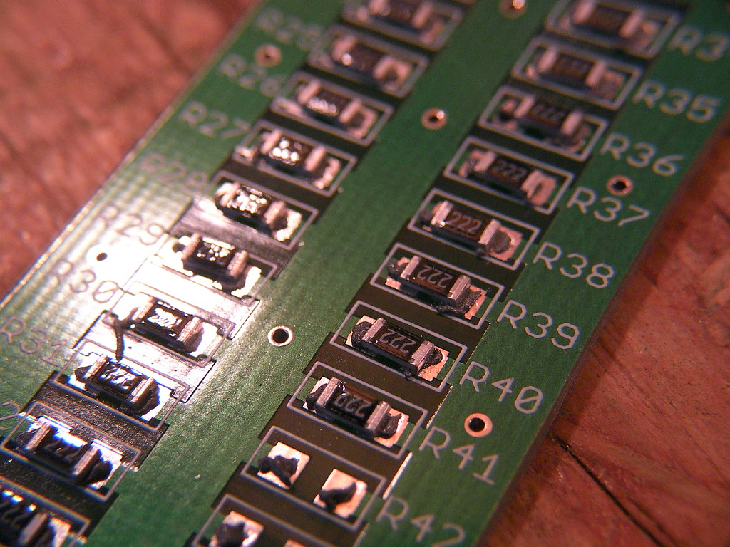 Surface mount technology components on a narrow circuit board. 