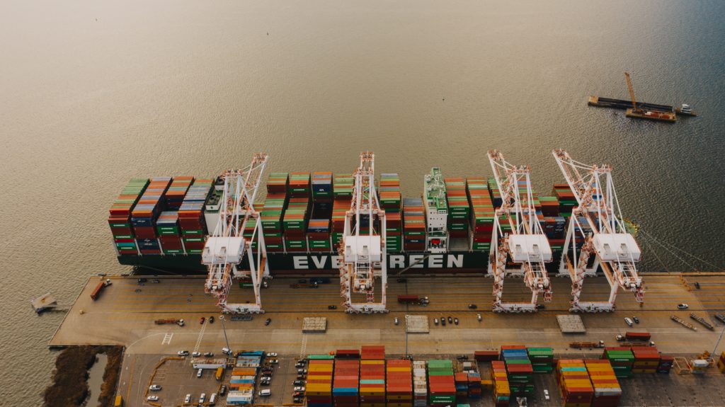 A cargo ships waits for unloading.  