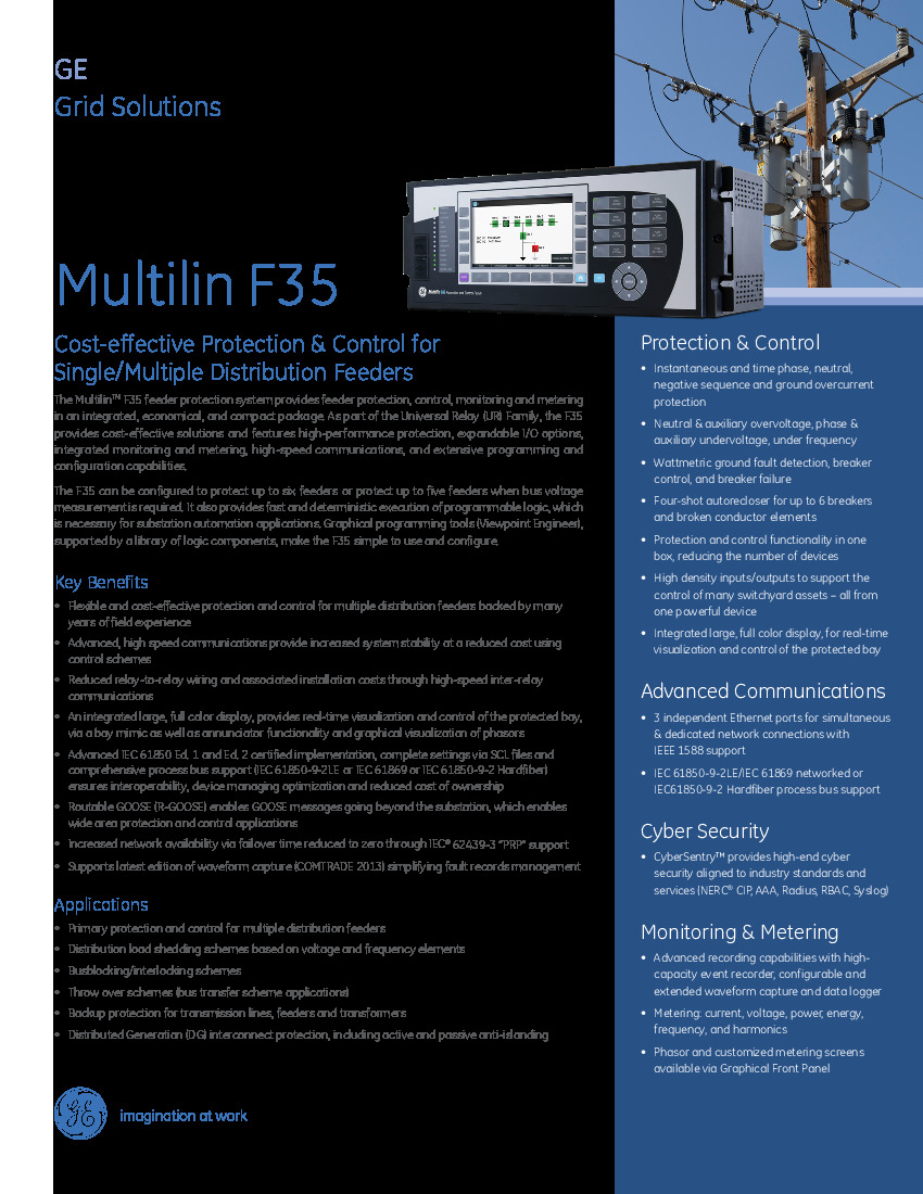 GE Multilin F35-K03-HLH-F8L-H6E-M8L-P67-U6C-W67 Relay