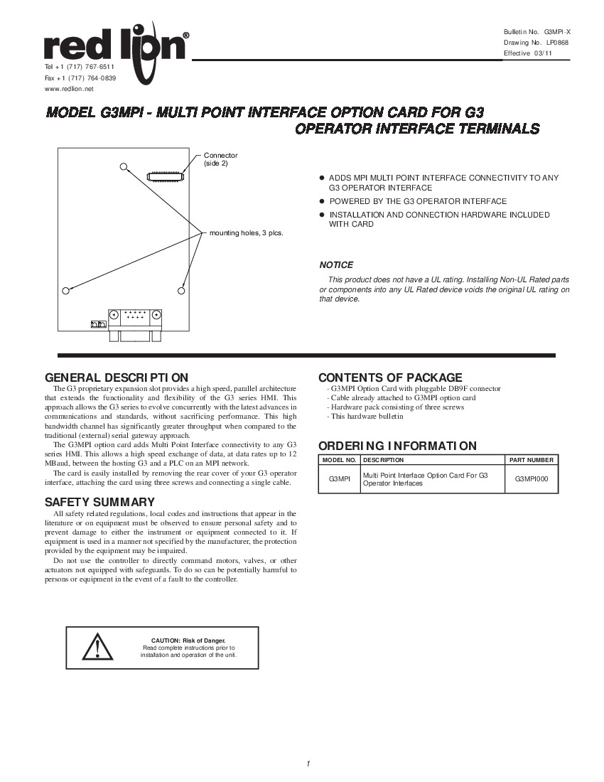 Mpi Multi Point Multi Point Interface Option Card G3MPI000 - Available