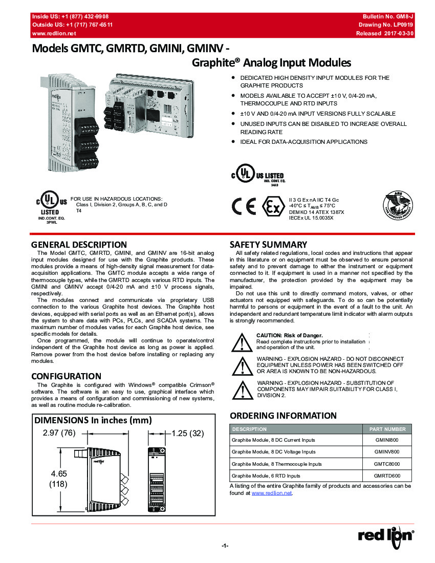 GMINV800 Analog Input Graphite Expansion Module - Red Lion