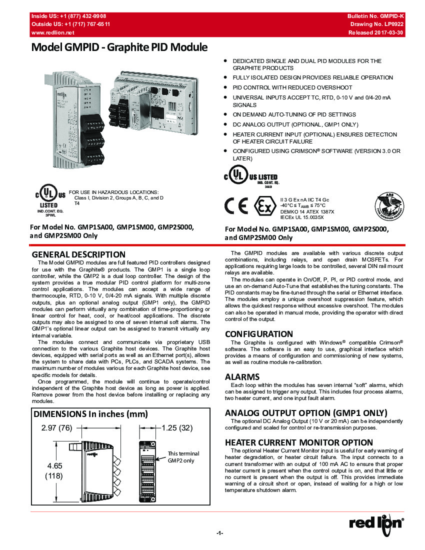 GMP2SM00 Graphite Dual PID Loops HMI Module
